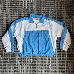 Vintage White & Blue‎ East West Windbreaker Jacket Women’s Medium Shoulder Pad